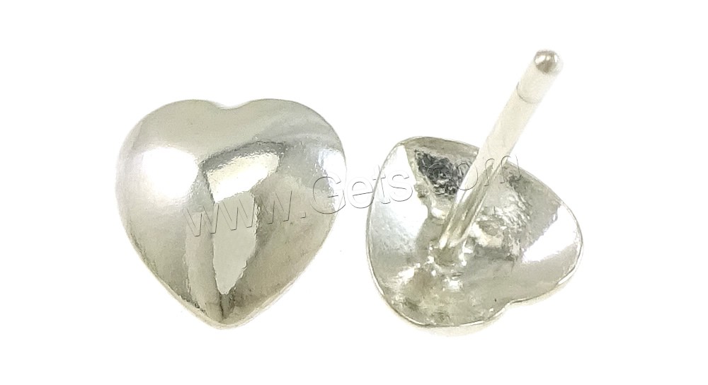 Sterling Silver Stud Earring, 925 Sterling Silver, Heart, without earnut & different size for choice, Sold By Pair