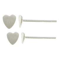 Sterling Silver Stud Earring, 925 Sterling Silver, Heart, silver color plated, without earnut & brushed 