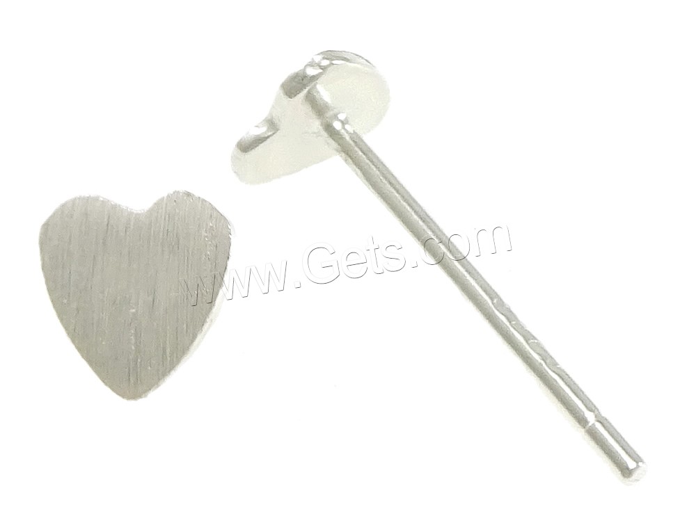 Sterling Silver Stud Earring, 925 Sterling Silver, Heart, silver color plated, without earnut & different size for choice & brushed, Sold By Pair
