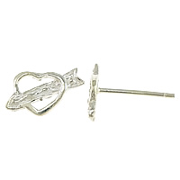 Sterling Silver Stud Earring, argent sterling 925, coeur, sans embout de boucle d'oreille 0.8mm, Vendu par paire