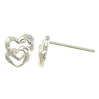 Sterling Silver Stud Earring, 925 Sterling Silver, Heart, without earnut 0.8mm 