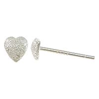 Sterling Silver Stud Earring, 925 Sterling Silver, Heart, without earnut & hammered 0.8mm 