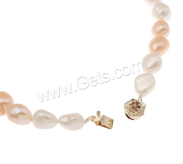 Natural Freshwater Pearl Necklace, brass box clasp, Baroque, different length for choice & two tone, 9-10mm, Sold By Strand