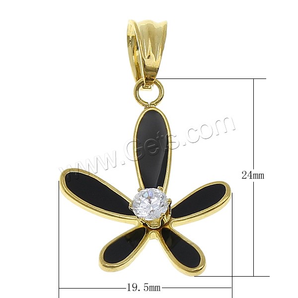 Enamel Stainless Steel Jewelry Sets, pendant & earring, Flower, plated, with cubic zirconia, more colors for choice, 19.5x24x5mm, 17x19.5x17mm, Hole:Approx 5x6.5mm, Sold By Set