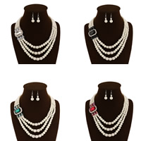 ABS Plastic Pearl Jewelry Set, earring & necklace, with Crystal & Zinc Alloy, brass earring hook, with 6.5cm extender chain, platinum color plated  & faceted & with rhinestone nickel, lead & cadmium free 50mm Approx 19.5 Inch 