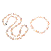 Bijoux de perle d'eau douce naturelle, Bracelet & collier, rose, 7-8mm .4-23.5 pouce, Vendu par fixé