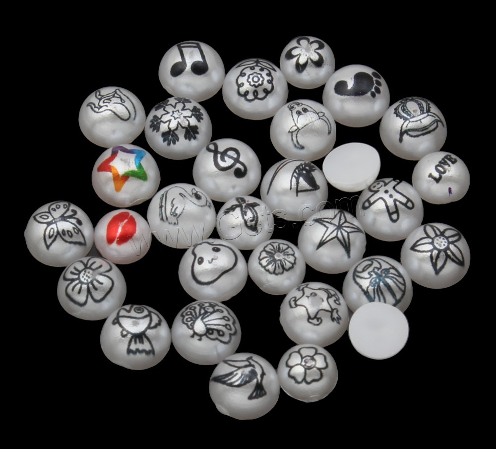 ABS Plastic Pearl Cabochon, printing, different size for choice & flat back & mixed, 5000PCs/Bag, Sold By Bag