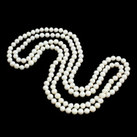 De agua dulce naturales collar de perlas largo, Perlas cultivadas de agua dulce, Patata, envoltura de collar, Blanco, 8-9mm, longitud:55 Inch, Vendido por Sarta