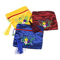 Silk Jewelry Pouches Bags, with Nylon Cord & Zinc Alloy, Square, Embroidery 121mm 