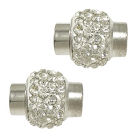 Brass Magnetic Clasp, with Rhinestone Clay Pave, platinum color plated, white Approx 7mm 