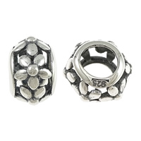 No Troll Thailand Sterling Silver European Beads, Drum, with flower pattern & without troll Approx 5mm 