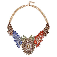 Fashion Statement Necklace, Zinc Alloy, with iron chain & Acrylic, with 6cm extender chain, Tube, gold color plated, curb chain & faceted & with rhinestone, nickel, lead & cadmium free, 95mm Approx 20 Inch 