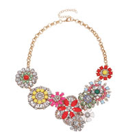Fashion Statement Necklace, Zinc Alloy, with iron chain & Acrylic, with 7cm extender chain, Flower, gold color plated, rolo chain & faceted & with rhinestone, nickel, lead & cadmium free Approx 17.5 Inch 