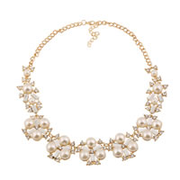ABS-Kunststoff-Perlen Halskette, mit Eisenkette & Zinklegierung, mit Verlängerungskettchen von 6.5cm, goldfarben plattiert, Twist oval & mit Strass, 30x30mm, Länge:ca. 20 ZollInch, verkauft von Strang
