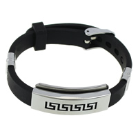 Bracelet en acier inoxydable Silicone, avec silicone, réglable, noire, 10mm Environ 9 pouce, Vendu par brin