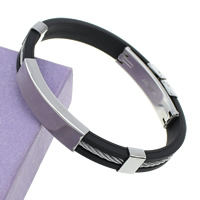 Bracelet en acier inoxydable Silicone, avec silicone, noire, 9mm Environ 7.8 pouce, Vendu par brin