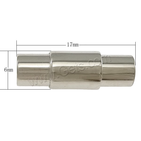 Runder Edelstahl Magnetverschluss, 316 Edelstahl, Rohr, originale Farbe, 17x6mm, Bohrung:ca. 4mm, verkauft von PC