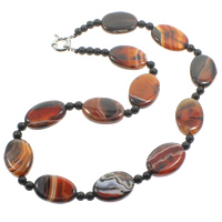 Lace Agate Necklace, with Plastic, brass spring ring clasp, Flat Oval, natural, 19-27mm, 5-30mm, 6mm Approx 21 Inch 