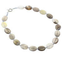 Grey Agate Necklace, with Nylon Cord, brass spring ring clasp, Flat Oval, natural Approx 17 Inch 