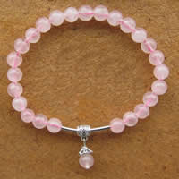 quartz rose bracelet, avec alliage de zinc, Rond, Plaqué de couleur d'argent, naturel, 6mm Environ 6 pouce Vendu par brin