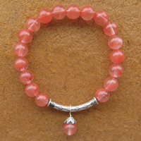 Cherry Quartz Bracelet, with Zinc Alloy, Round, antique silver color plated, natural, 8mm Approx 6 Inch, Approx 