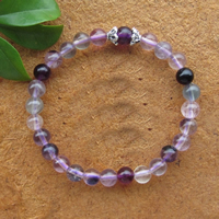 Purple Fluorite Bracelet, with Zinc Alloy, Round, antique silver color plated, natural, 6mm Approx 6 Inch, Approx 