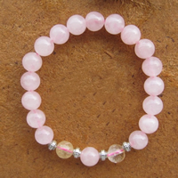 Rose Quartz Bracelet, with Citrine & Zinc Alloy, Round, antique silver color plated, November Birthstone & natural, 8mm Approx 6 Inch, Approx [