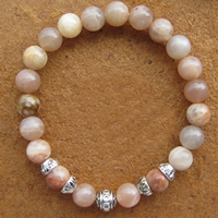 Sunstone Bracelet, with Zinc Alloy, Round, antique silver color plated, 8mm Approx 6 Inch, Approx 