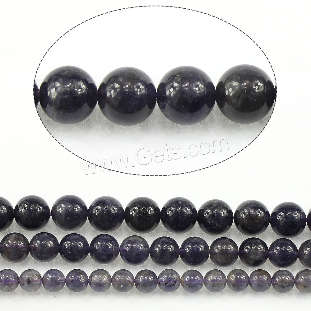 Iolite Perle, rund, natürlich, verschiedene Größen vorhanden, Bohrung:ca. 1mm, Länge:ca. 16 ZollInch, verkauft von Strang