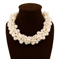 Collar de perlas de plástico, Perlas de plástico ABS, con cadena de hierro, con 9cm extender cadena, chapado en color dorado, 45mm, longitud:aproximado 16.5 Inch, Vendido por Sarta