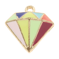 Zinc Alloy Enamel Pendants, Diamond Shape, gold color plated, multi-colored Approx 1mm 