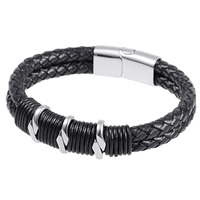 Men Bracelet, Cowhide, with Stainless Steel, for man, 6mm Approx 8.6 Inch 