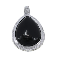Agate Brass Pendants, with Black Agate, Teardrop, platinum color plated Approx 6.5mm [