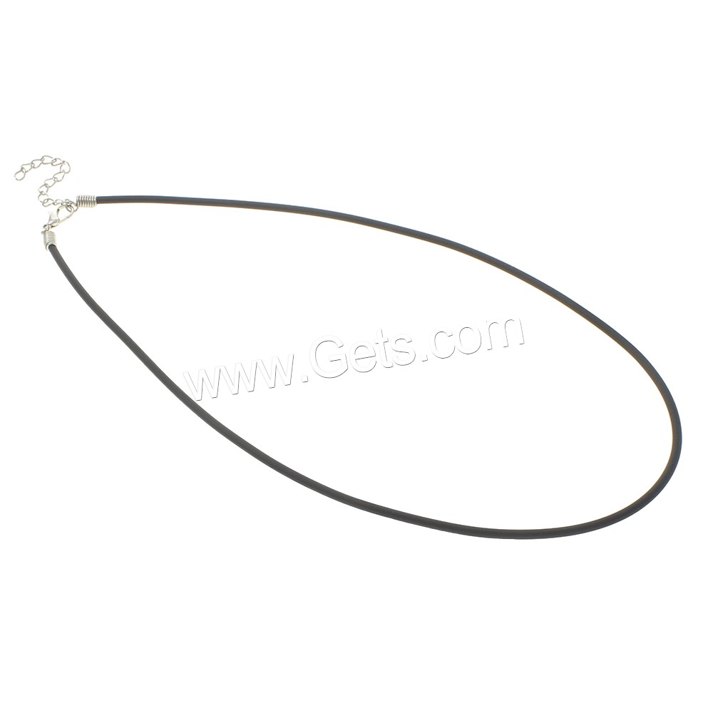 Rubber Necklace Cord, with iron chain, zinc alloy lobster clasp, with 4cm extender chain, platinum color plated, different size for choice, black, Sold By Strand