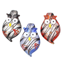 Animal Lampwork Pendants, Owl, handmade, gold sand & silver foil Approx 5mm 