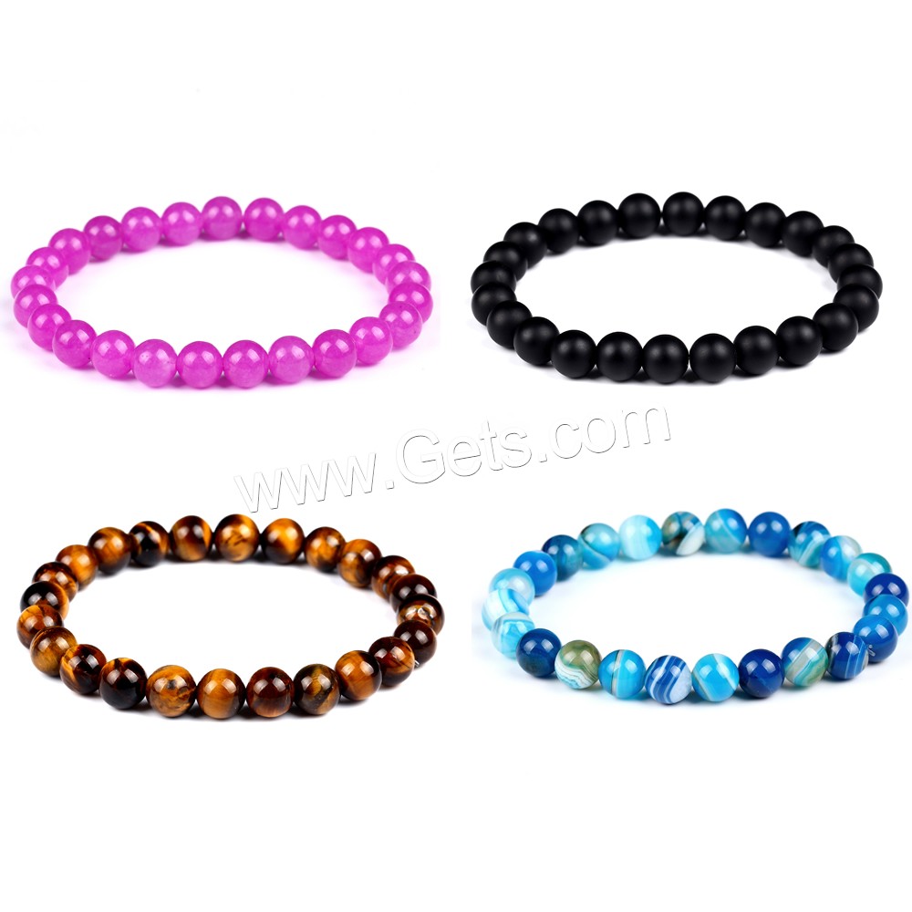 Gemstone Bracelets, Round, different materials for choice & different size for choice, 6-8mm, Length:Approx 6.5 Inch, Sold By Strand