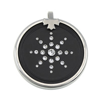 Lava Pendants, 316 Stainless Steel, with Lava, Flat Round, natural, with rhinestone Approx 4.5mm 