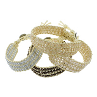 Wrap Bracelets, Crystal, with Waxed Cotton Cord, brass clasp, platinum color plated, adjustable & faceted 4mm Inch 