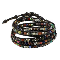 Wrap Bracelets, Gemstone, with Waxed Cotton Cord & Crystal, platinum color plated, natural & adjustable &  & faceted .5 Inch 