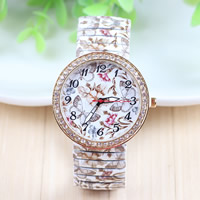 Women Wrist Watch, Zinc Alloy, with Glass & Stainless Steel, Chinese movement, Flat Round, gold color plated, printing & for woman & with rhinestone, nickel, lead & cadmium free, 40mm Approx 9 Inch 