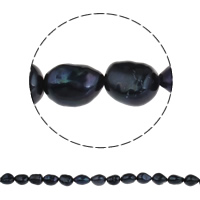Barock kultivierten Süßwassersee Perlen, Natürliche kultivierte Süßwasserperlen, schwarz, 9-10mm, Bohrung:ca. 0.8mm, Länge:ca. 14.5 ZollInch, verkauft von Strang