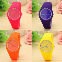 Unisex Wrist Watch, Zinc Alloy, with Glass & Silicone, Chinese movement, platinum color plated, adjustable 16mm Approx 9 Inch 
