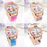 Women Wrist Watch, Zinc Alloy, with PU Leather & Glass, Chinese movement, word love you, plated, adjustable & with rhinestone 20mm Approx 9 Inch 