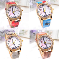 Women Wrist Watch, Zinc Alloy, with PU Leather & Glass, Chinese movement, plated, adjustable & with rhinestone 20mm Approx 9 Inch 