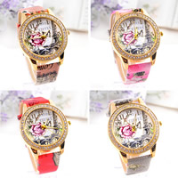 Women Wrist Watch, Zinc Alloy, with PU Leather & Glass, Chinese movement, plated, adjustable & with rhinestone 20mm Approx 9 Inch 