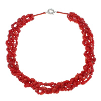 Collar de Coral natural, latón cierre de anillo de primavera, 5-aro, Rojo, 5-8mm, longitud:aproximado 19.5 Inch, Vendido por Sarta