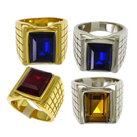 Stainless Steel Finger Ring, with Glass, plated & faceted 18mm 