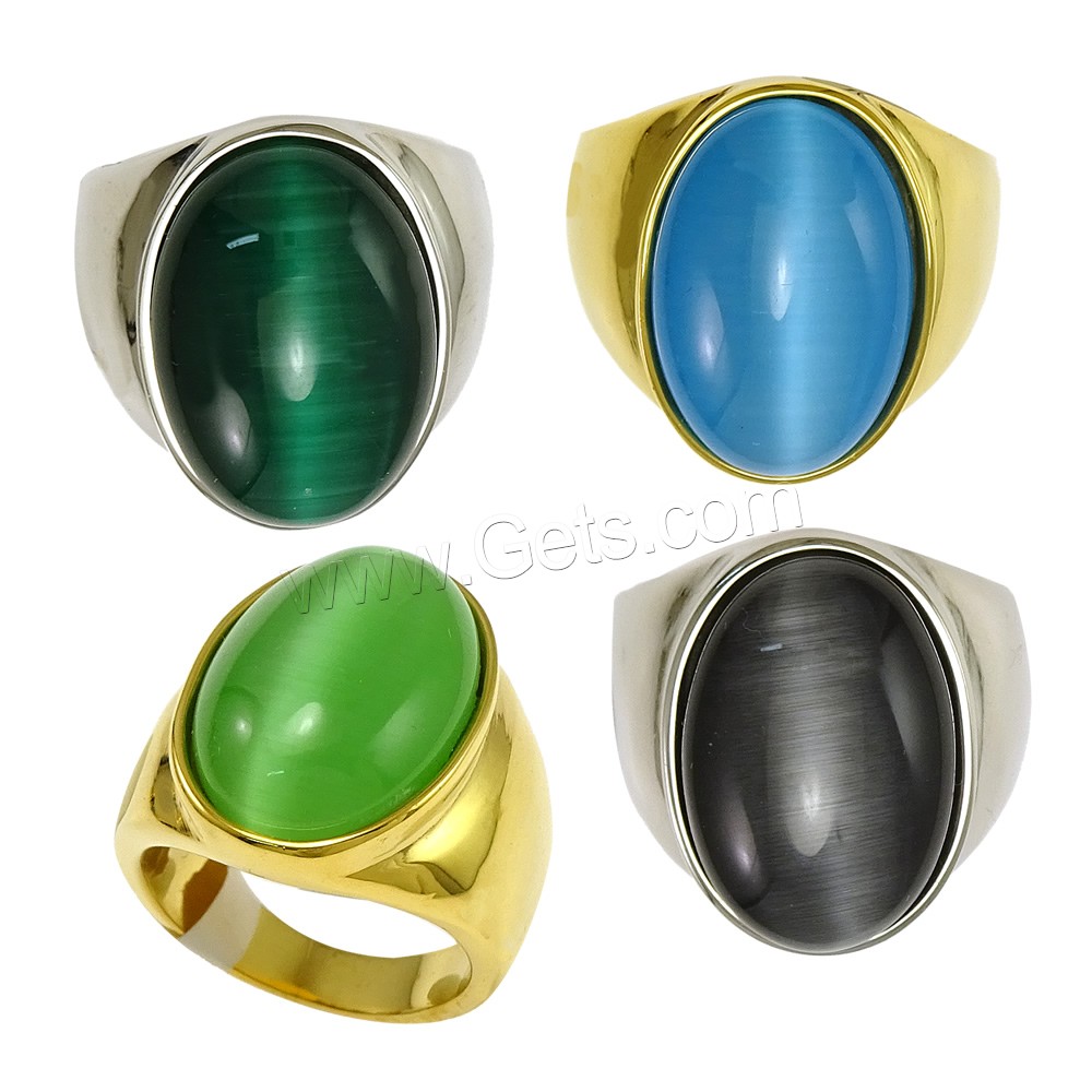 Stainless Steel Finger Ring, with Cats Eye, plated, different size for choice, more colors for choice, 23mm, Sold By PC