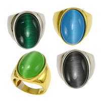 Stainless Steel Finger Ring, with Cats Eye, plated 23mm 