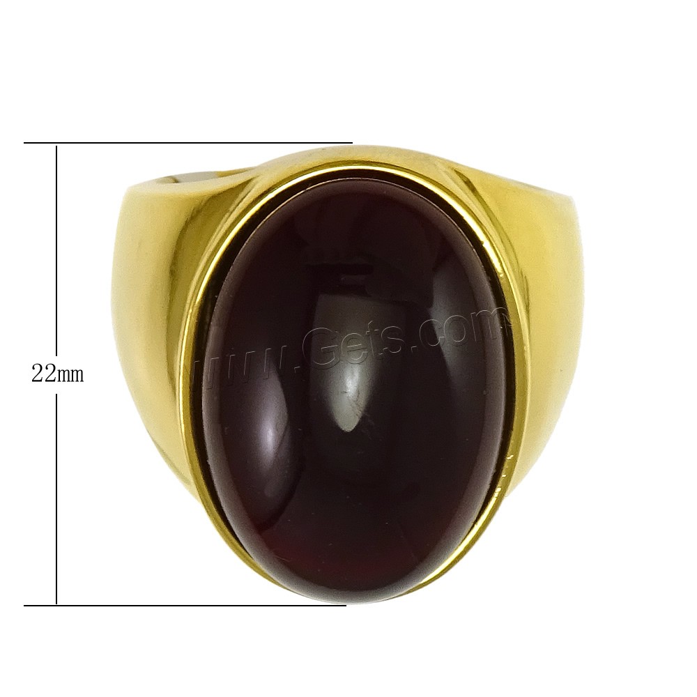 Gemstone Stainless Steel Finger Ring, with Jade Malaysia, gold color plated, natural & different size for choice, red, 22mm, Sold By PC